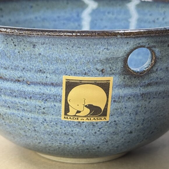 Two Dog Pottery Alaska Bowl Noodle Chopstick Blue Speckled Glazed Ceramic Swirl - Picture 4 of 14